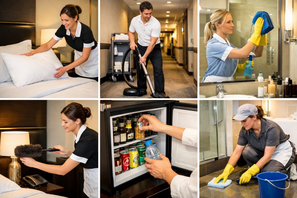 Housekeeping bei der Zimmerreinigung in einem Hotel